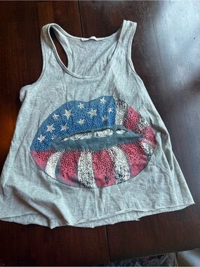 Rolla Coster Gray Tank Top with American Flag Lip Graphic
